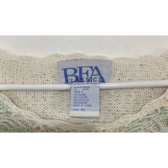 VTG BFA Classics Medallion Crochet Pastel Pullover Long Sleeve Sweater Size XL - Picture 6 of 6